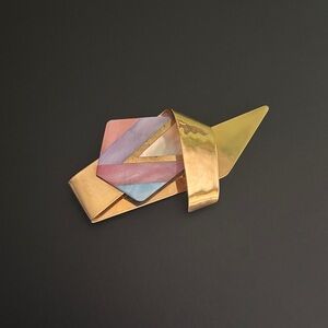 Vintage Gold and Multicolor Geometric Brooch